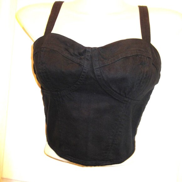 Black Bustier Crop Top, Young Fabulous & Broke NWT Pin-up Retro Hot Topic Denim - Picture 5 of 8